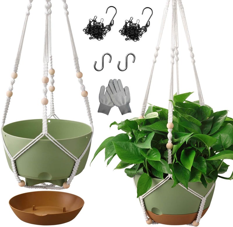 TIMOSUKI 10 Inch Hanging Planters for Indoor Plants,Set of 2 Hanging Pots for Plants with Self-Watering, Outdoor Hanging Plant Pot with Drainage and 2 Kinds of Hanging Baskets Hangers for Home Decor and Garden - Image 1